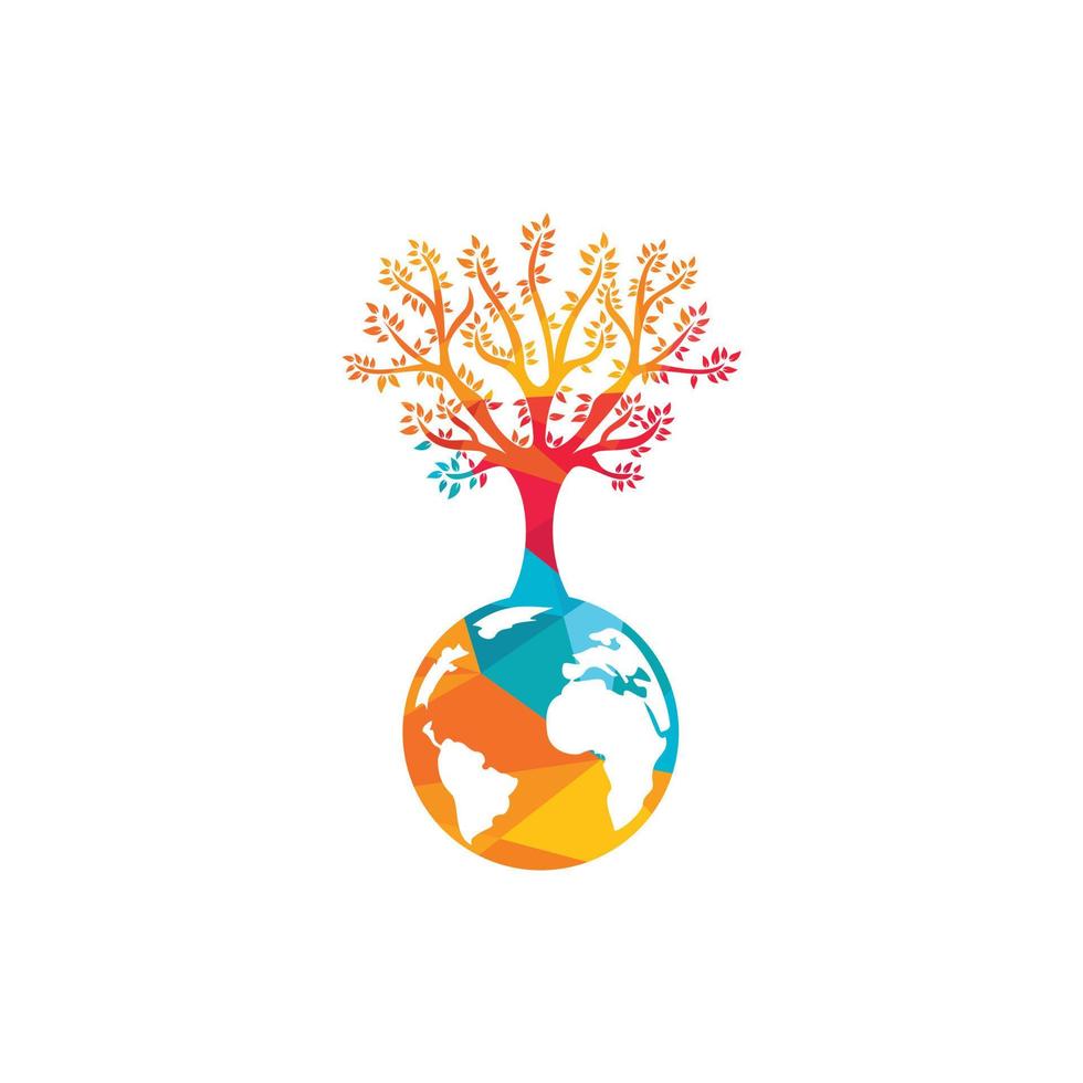 wereldbol boom vector logo ontwerp sjabloon. planeet en eco symbool of icoon.