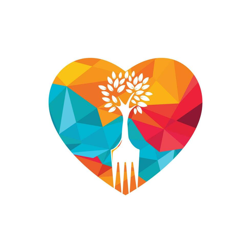 vork boom met hart vorm vector logo ontwerp. restaurant en landbouw logo concept.