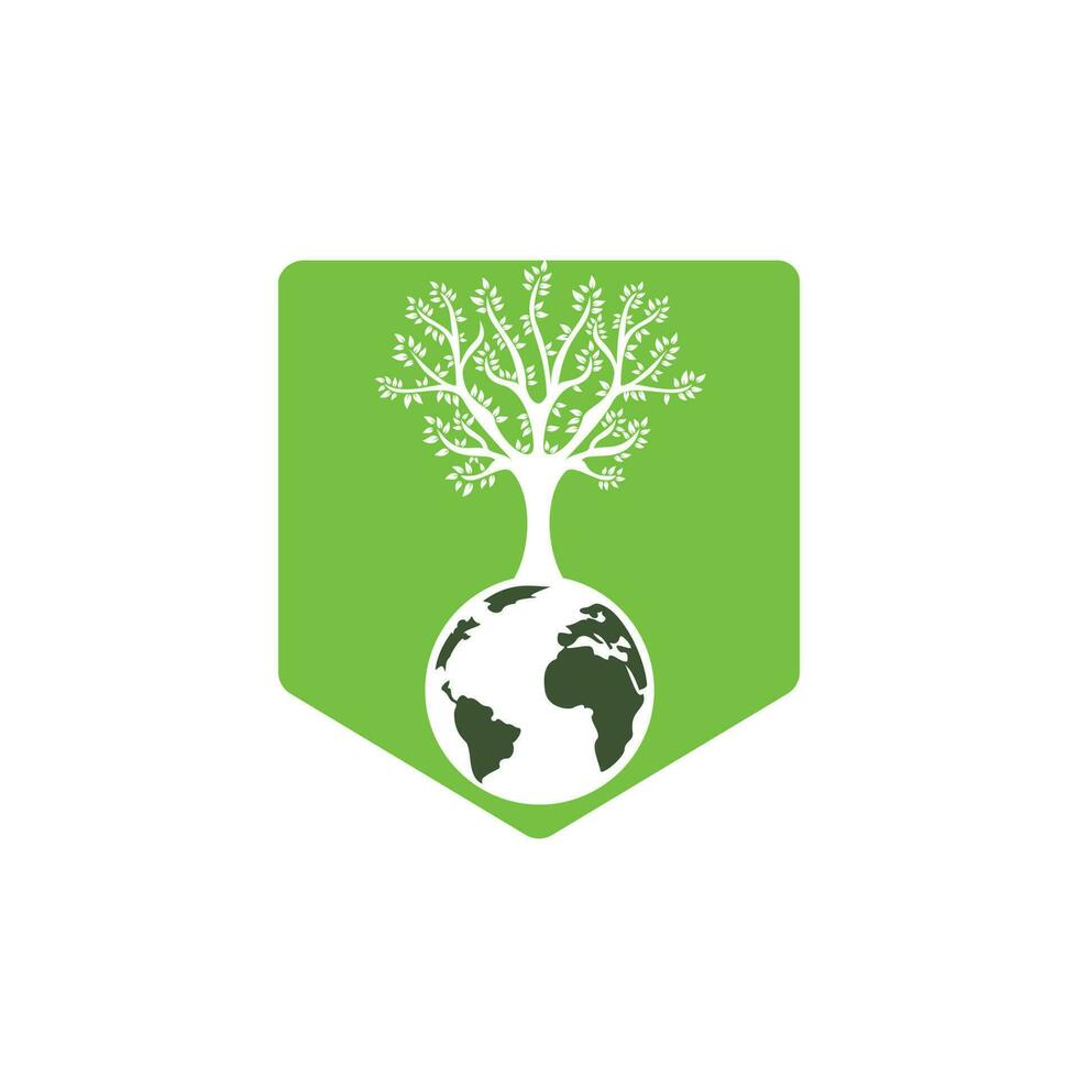 wereldbol boom vector logo ontwerp sjabloon. planeet en eco symbool of icoon.