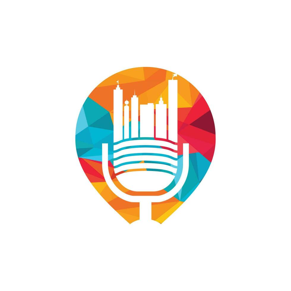 stedelijk podcast vector logo ontwerp sjabloon. podcast stad logo concept.