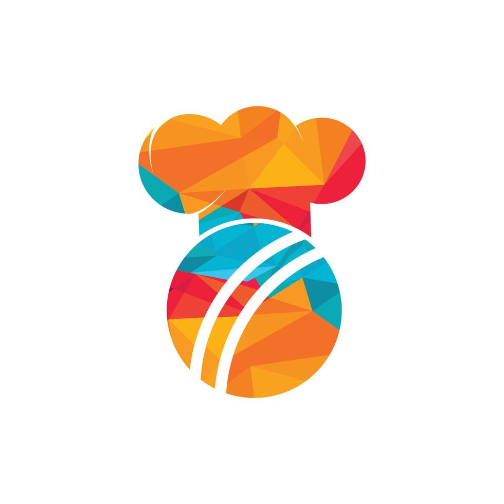 cricketspeler chef vector logo ontwerp. krekel bal en chef hoed icoon ontwerp.