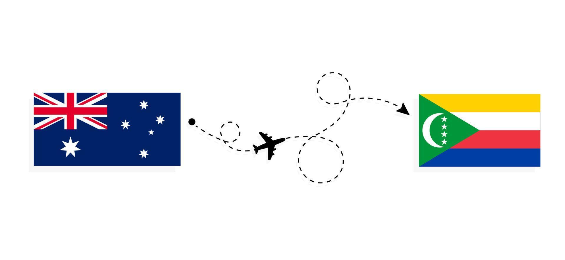 vlucht en reizen van Australië naar comoren door passagier vliegtuig reizen concept vector