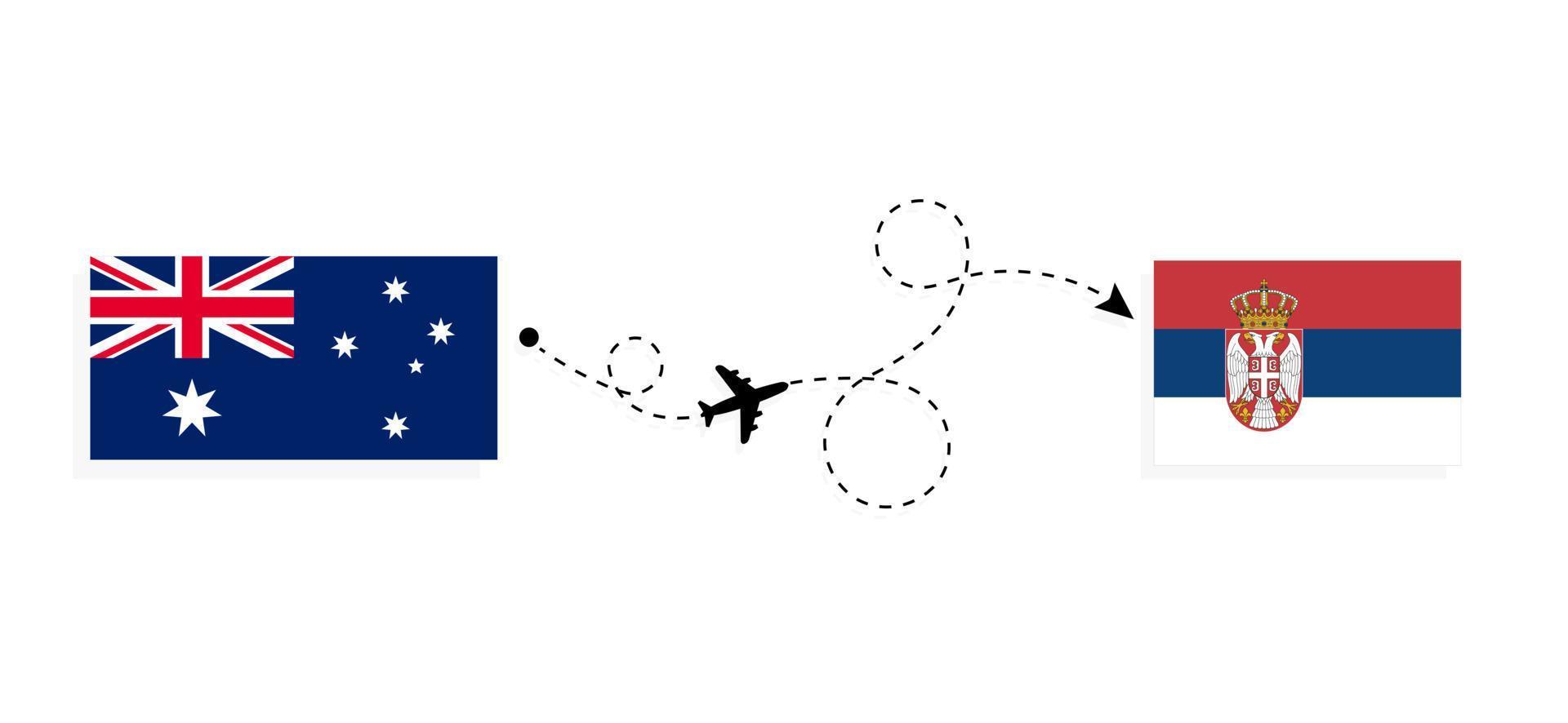 vlucht en reis van Australië naar Servië per reisconcept voor passagiersvliegtuigen vector