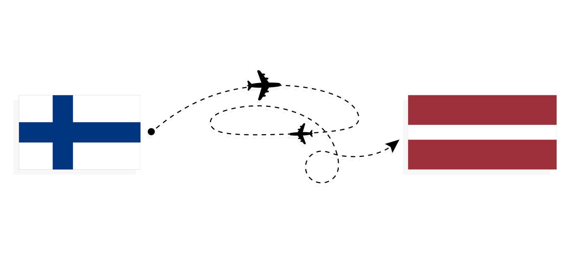 vlucht en reizen van Finland naar Letland door passagier vliegtuig reizen concept vector