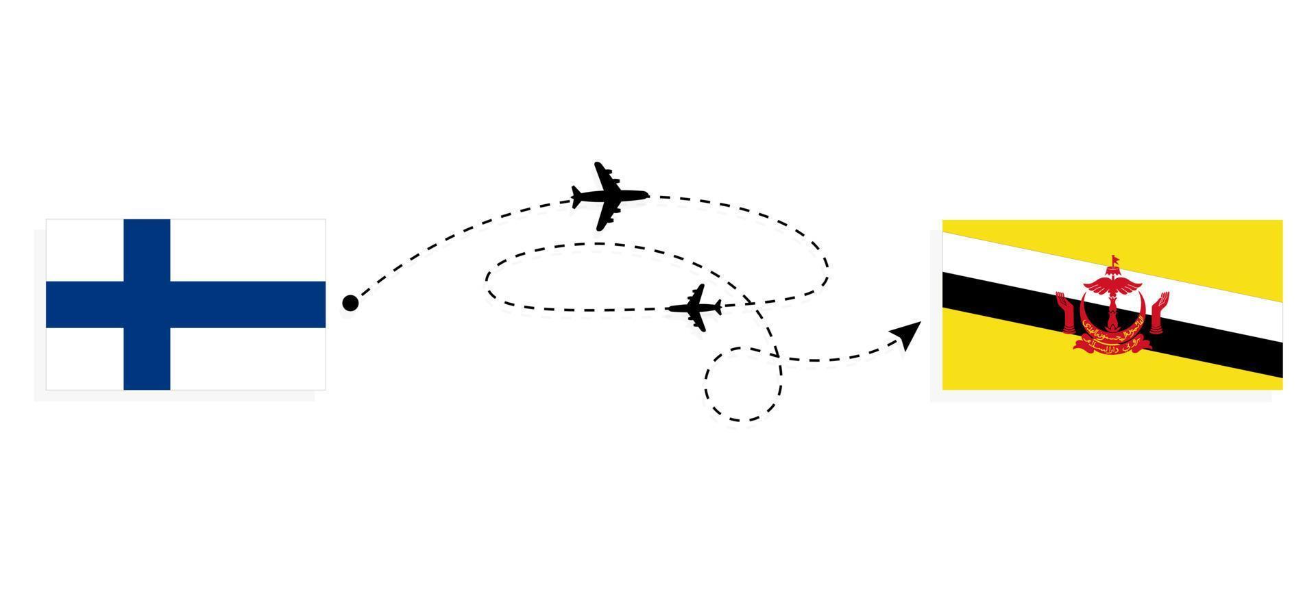vlucht en reizen van Finland naar Brunei door passagier vliegtuig reizen concept vector