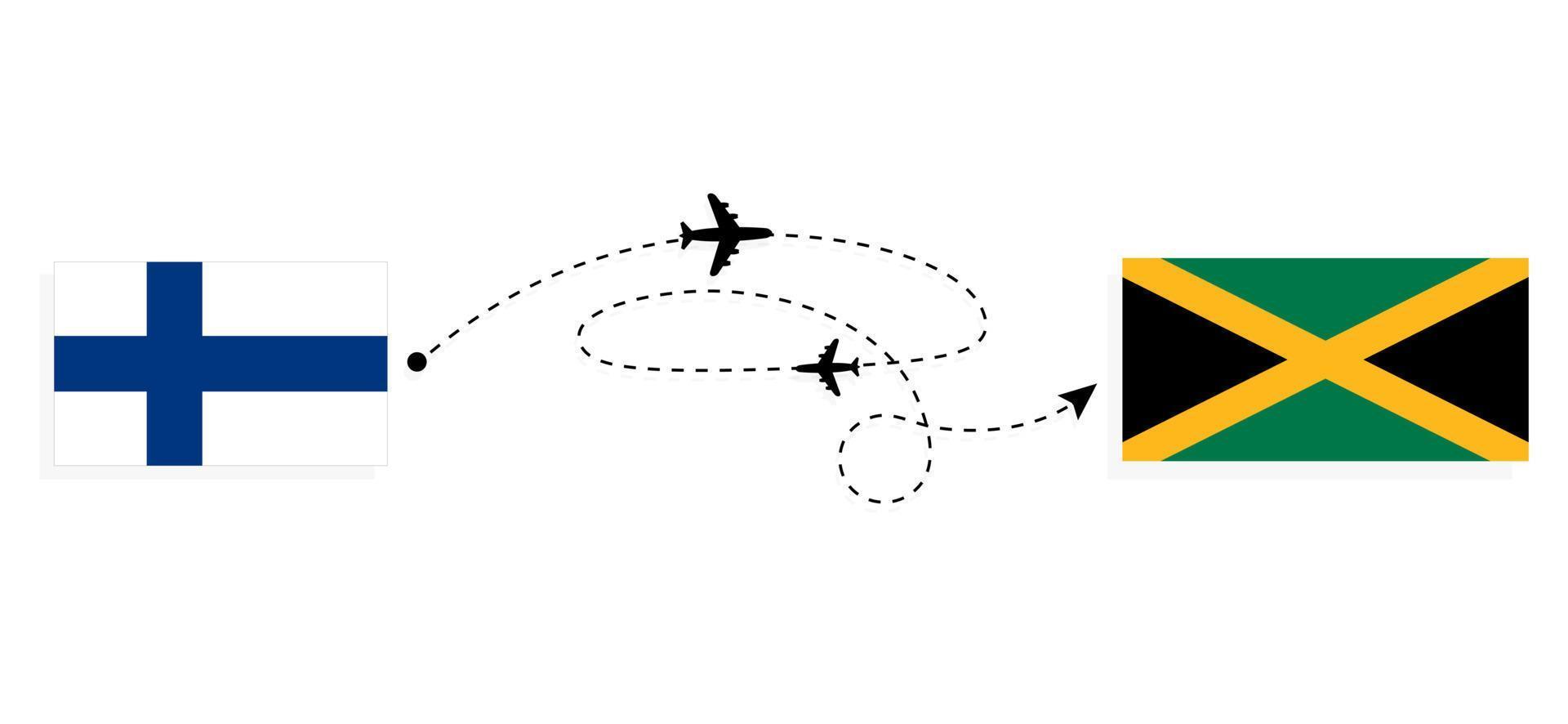 vlucht en reizen van Finland naar Jamaica door passagier vliegtuig reizen concept vector