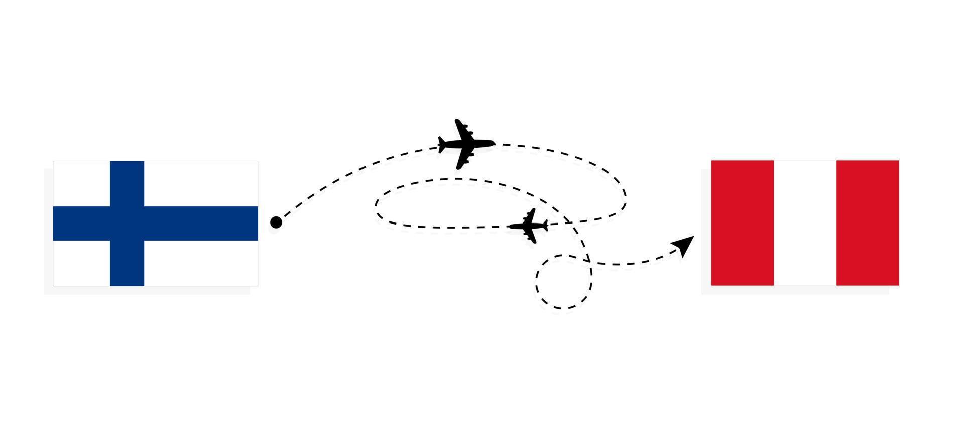 vlucht en reizen van Finland naar Peru door passagier vliegtuig reizen concept vector