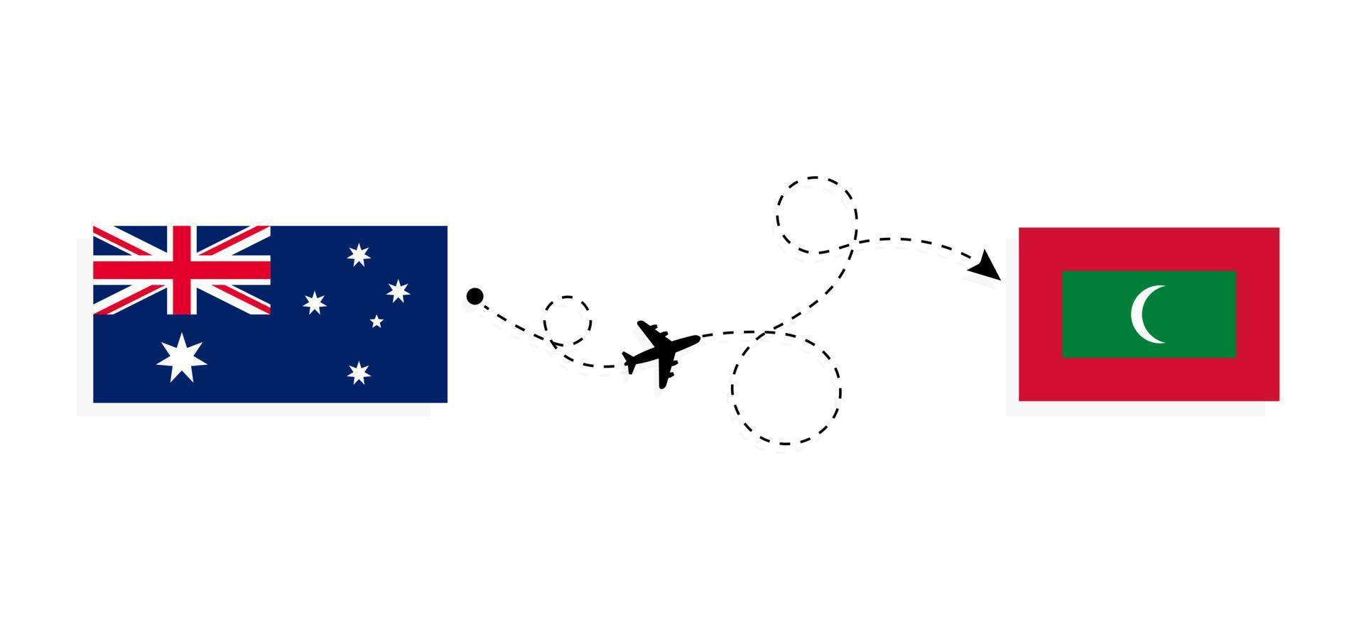 vlucht en reizen van Australië naar Maldiven door passagier vliegtuig reizen concept vector