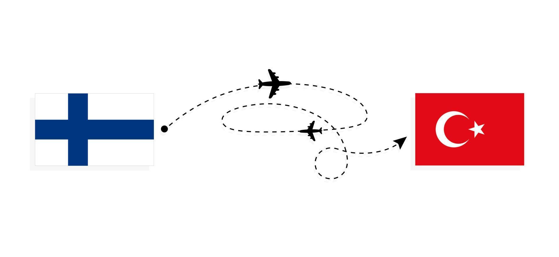 vlucht en reizen van Finland naar kalkoen door passagier vliegtuig reizen concept vector