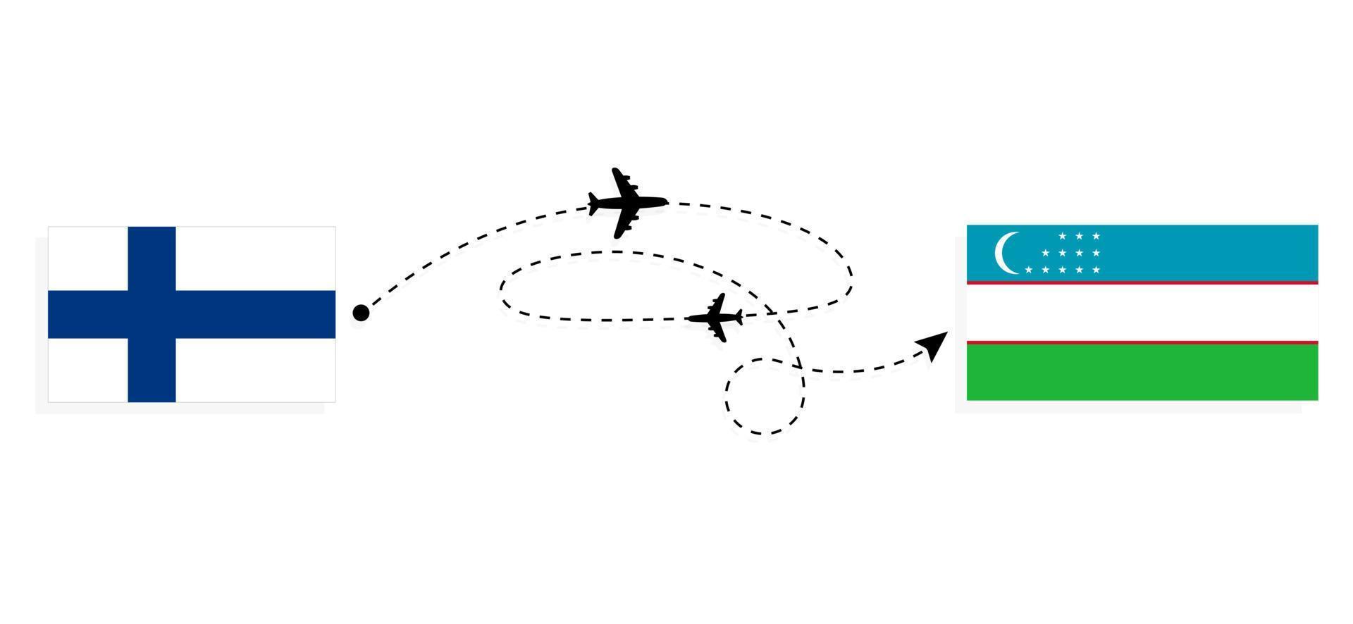 vlucht en reizen van Finland naar Oezbekistan door passagier vliegtuig reizen concept vector