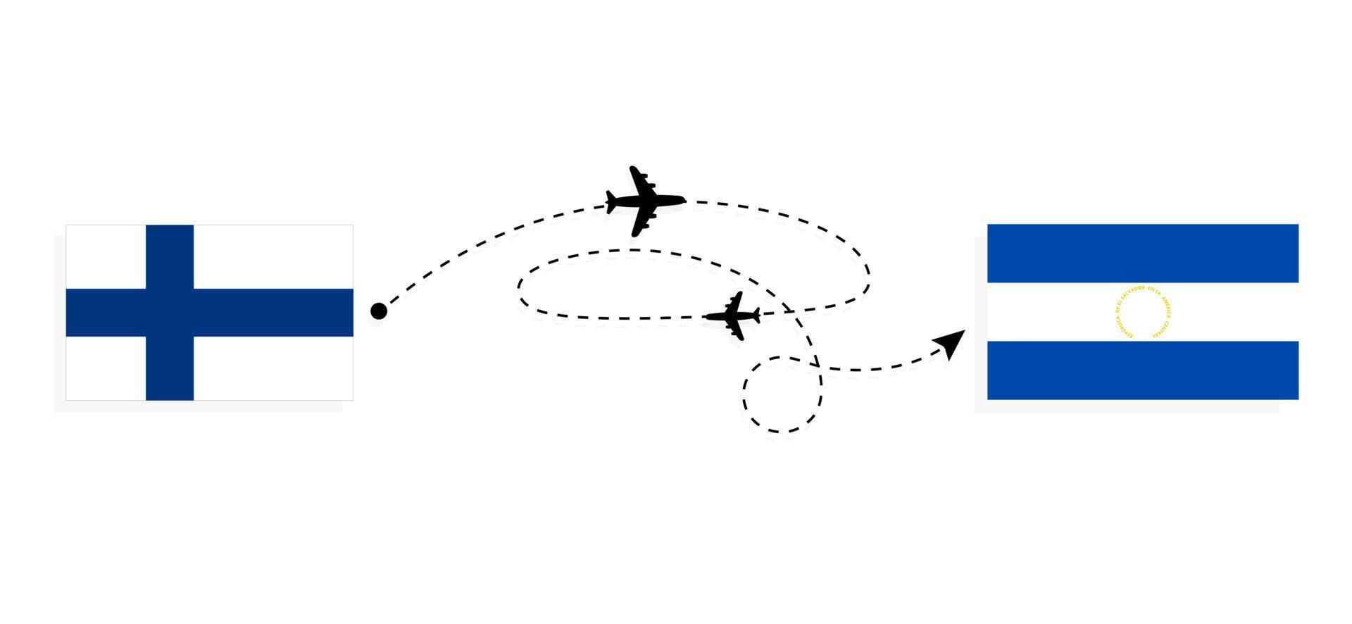 vlucht en reizen van Finland naar el Salvador door passagier vliegtuig reizen concept vector