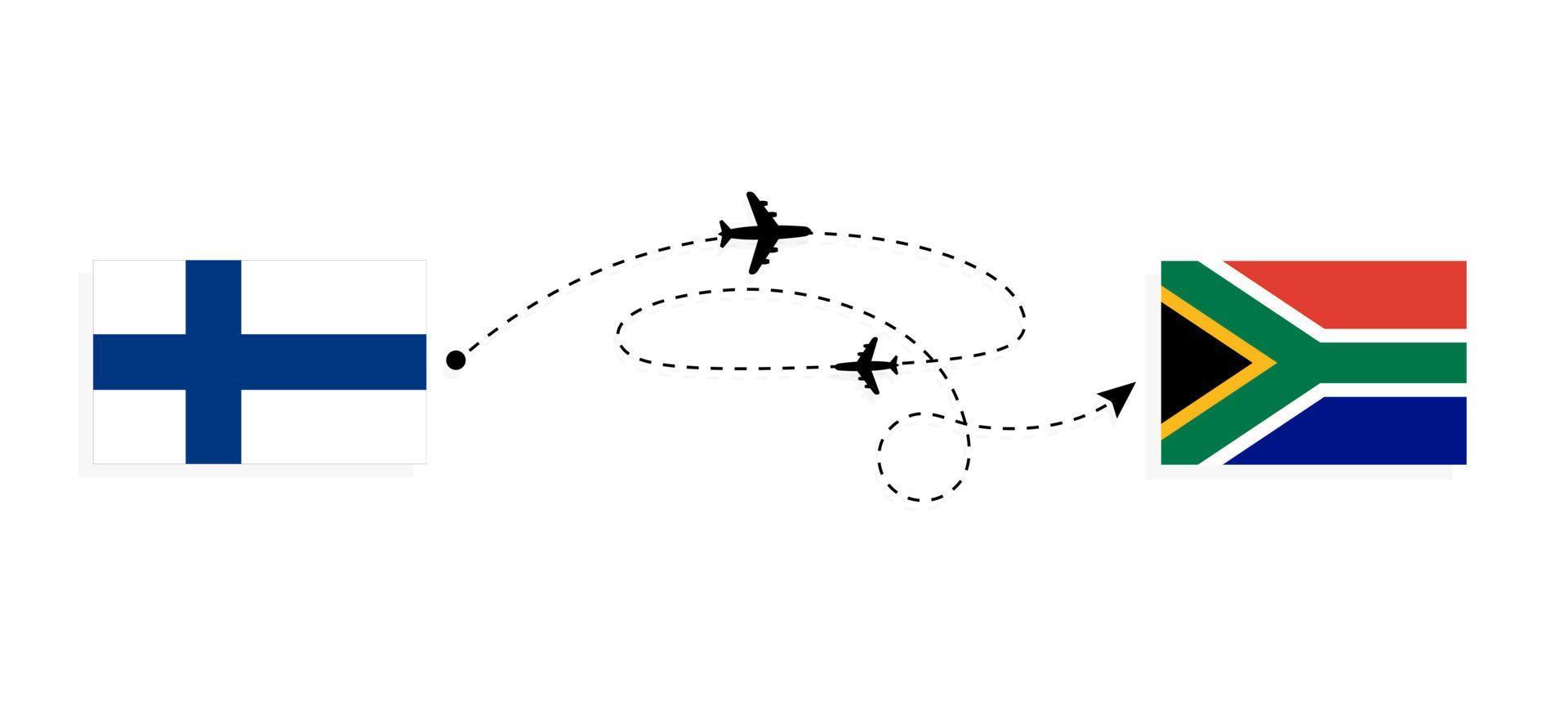 vlucht en reizen van Finland naar zuiden Afrika door passagier vliegtuig reizen concept vector