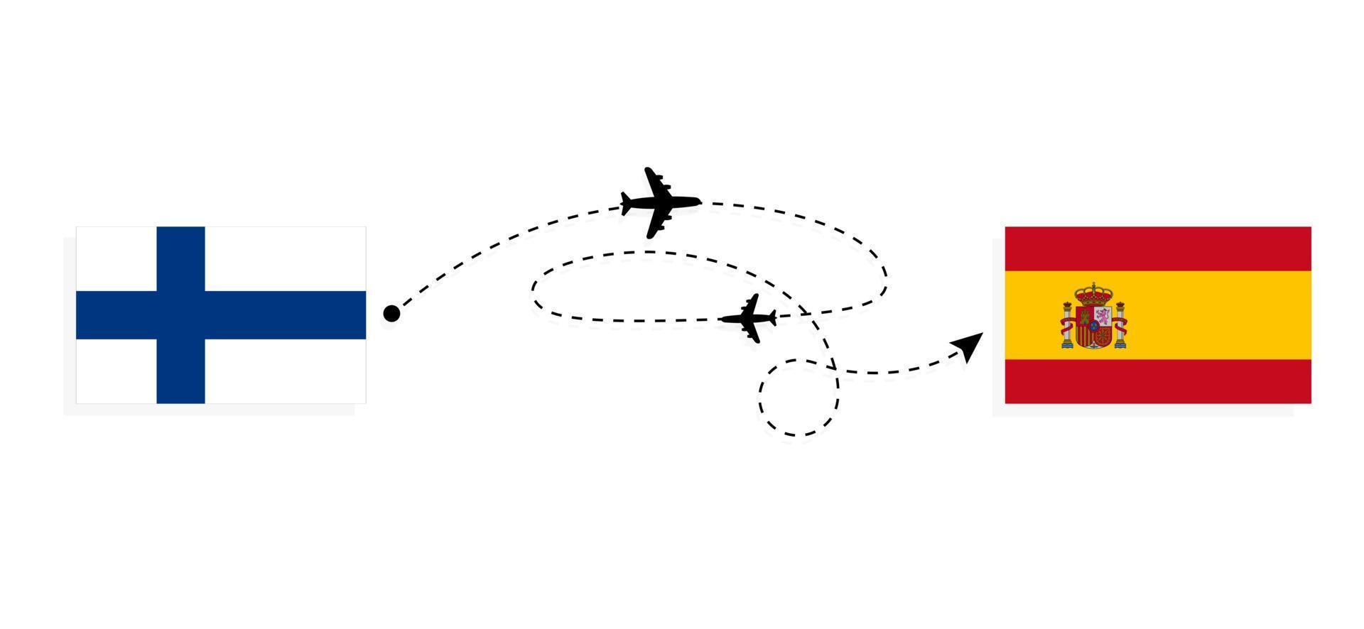 vlucht en reizen van Finland naar Spanje door passagier vliegtuig reizen concept vector