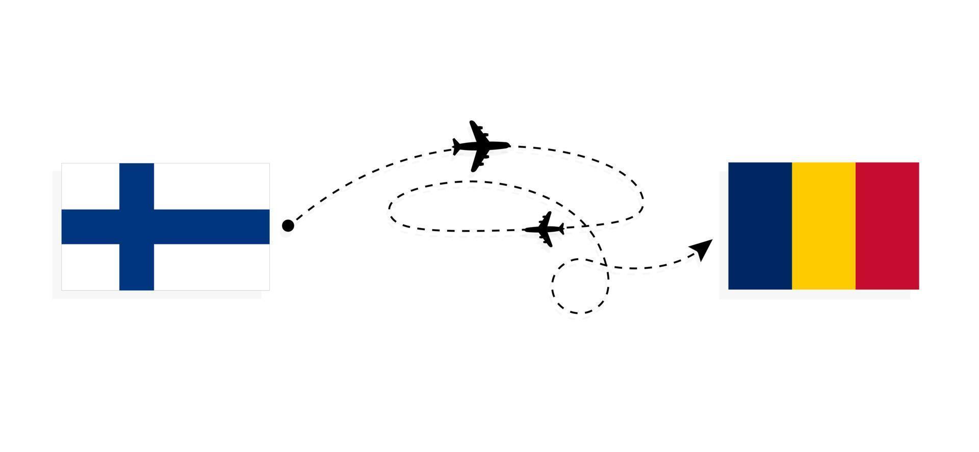 vlucht en reizen van Finland naar Tsjaad door passagier vliegtuig reizen concept vector