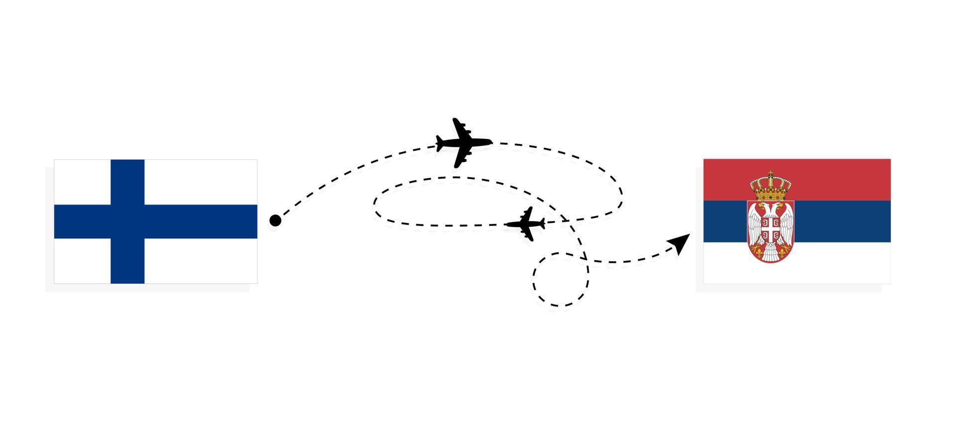 vlucht en reizen van Finland naar Servië door passagier vliegtuig reizen concept vector