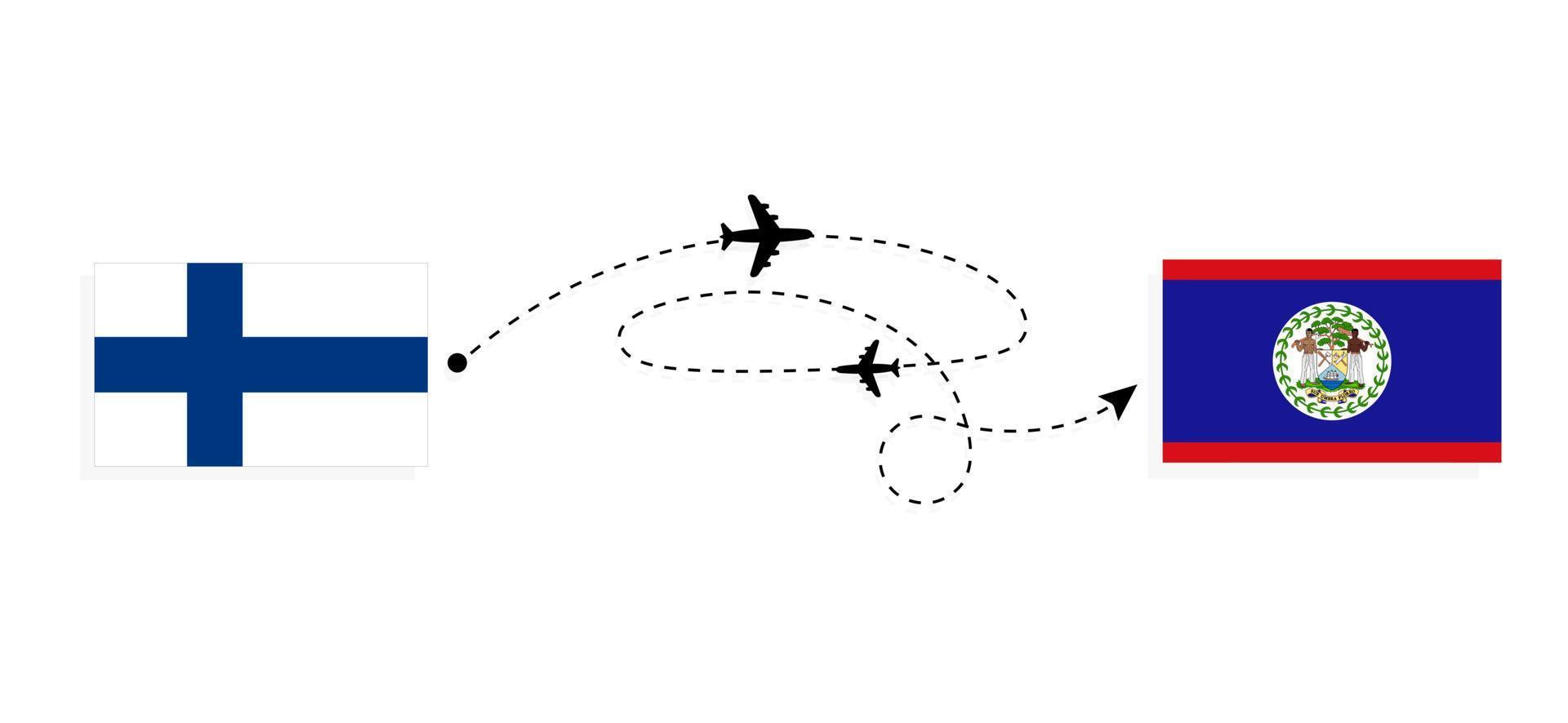 vlucht en reizen van Finland naar Belize door passagier vliegtuig reizen concept vector