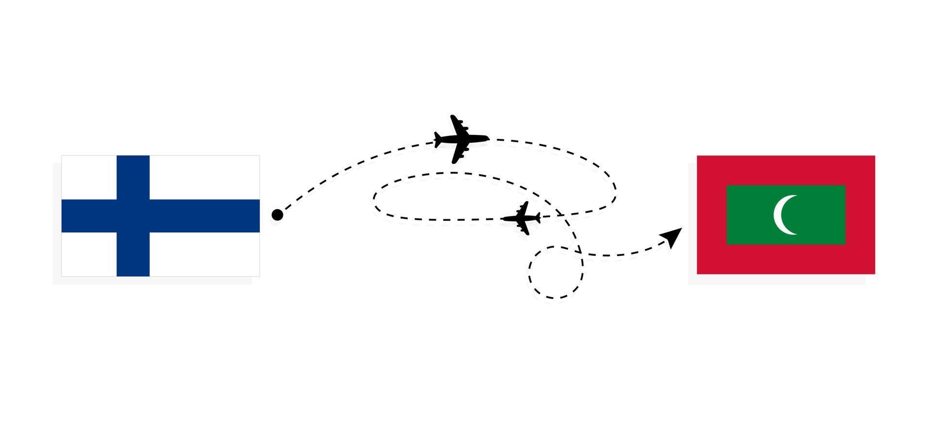 vlucht en reizen van Finland naar Maldiven door passagier vliegtuig reizen concept vector