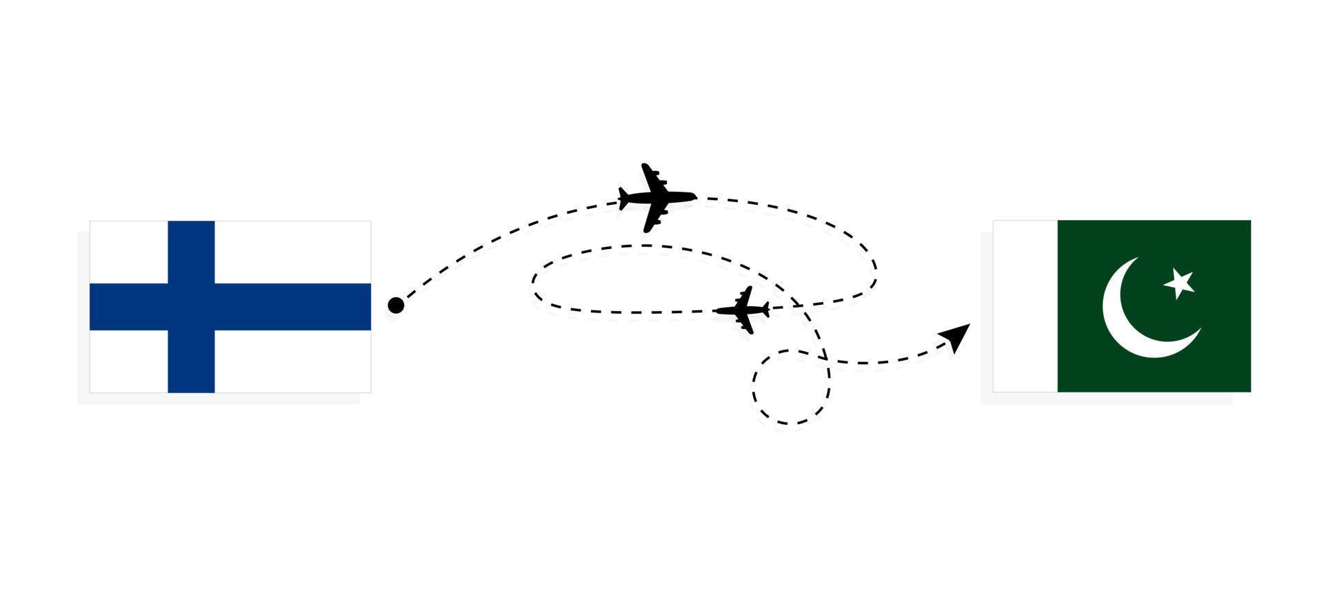 vlucht en reizen van Finland naar Pakistan door passagier vliegtuig reizen concept vector