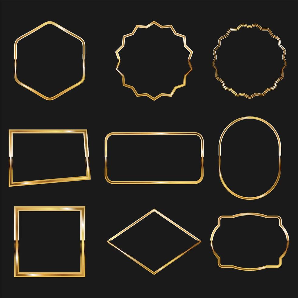 verzameling van gouden glimmend kader reeks geïsoleerd Aan donker achtergrond vector