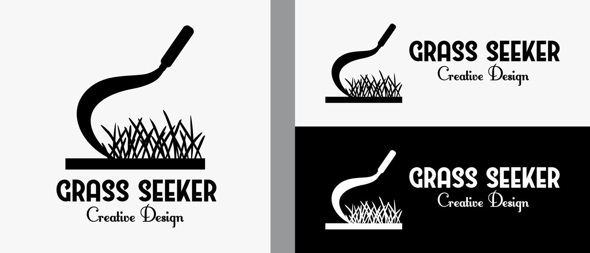 sikkel logo ontwerp sjabloon plakken met gras icoon in creatief concept. premie vector logo illustratie