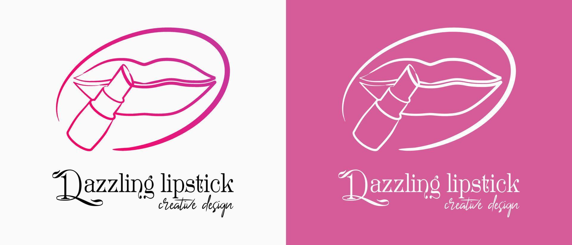 lippenstift logo ontwerp met lippen icoon in lijn kunst concept. premie vector bedenken of levensstijl logo illustratie