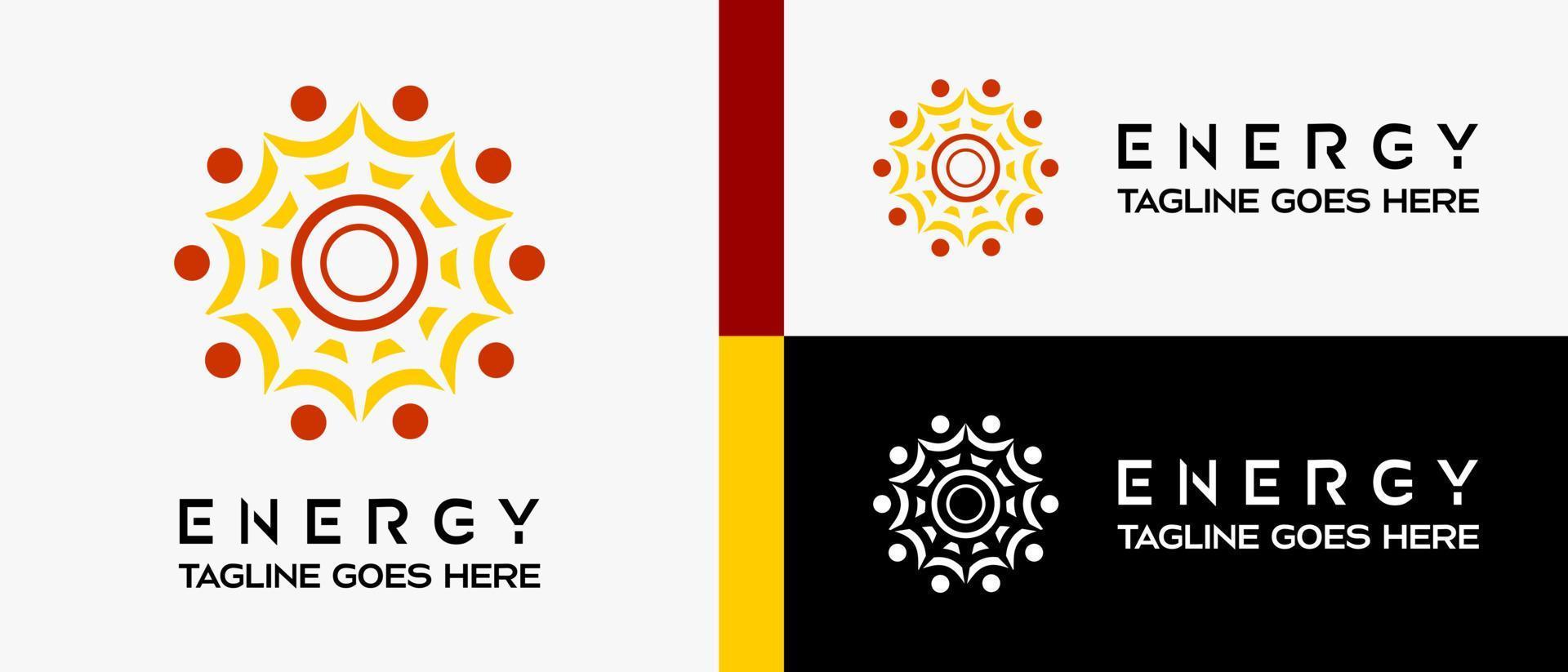 zonne- energie logo ontwerp sjabloon met stralen en dots icoon. vector abstract logo illustratie