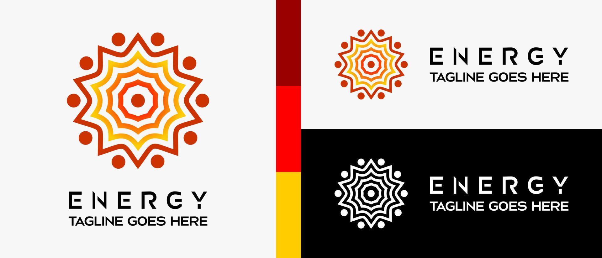 zonne- energie logo ontwerp sjabloon met stralen en dots icoon. vector abstract logo illustratie