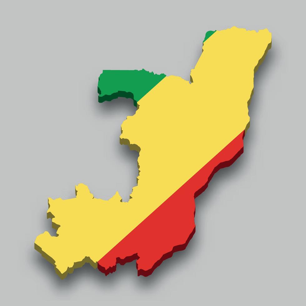 3d isometrische kaart van Congo met nationaal vlag. vector