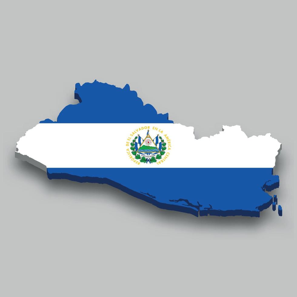 3d isometrische kaart van el Salvador met nationaal vlag. vector