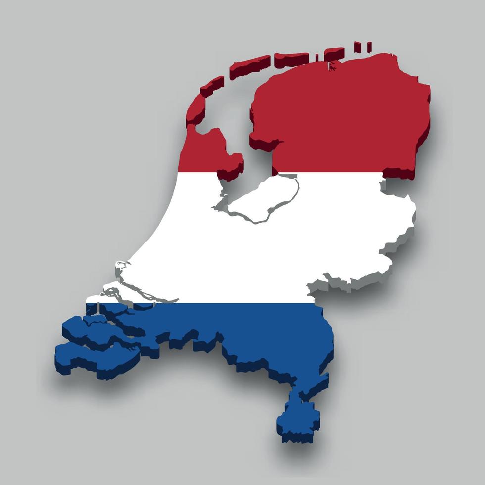 3d isometrische kaart van Nederland met nationaal vlag. vector