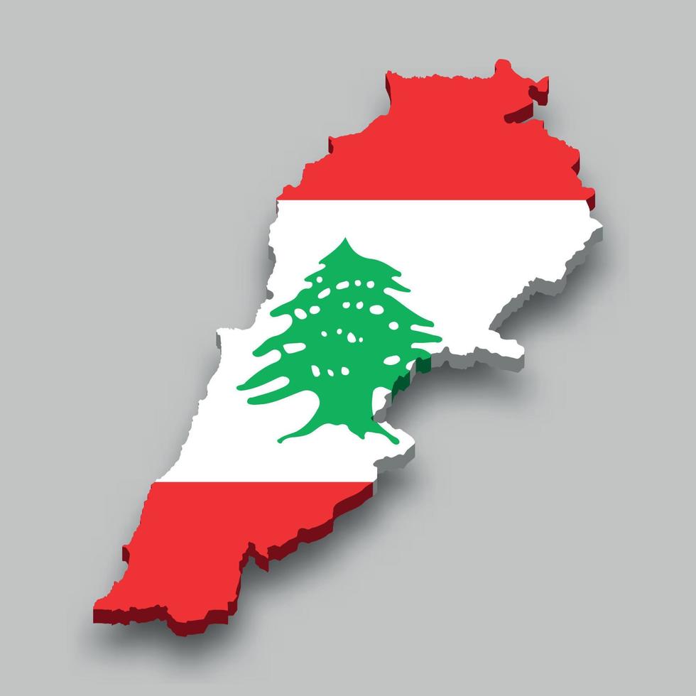 3d isometrische kaart van Libanon met nationaal vlag. vector