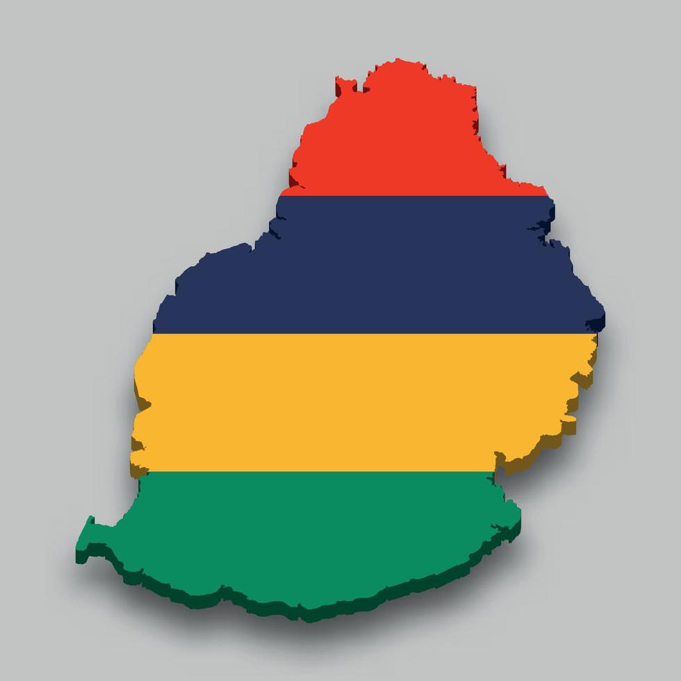 3d isometrische kaart van Mauritius met nationaal vlag. vector