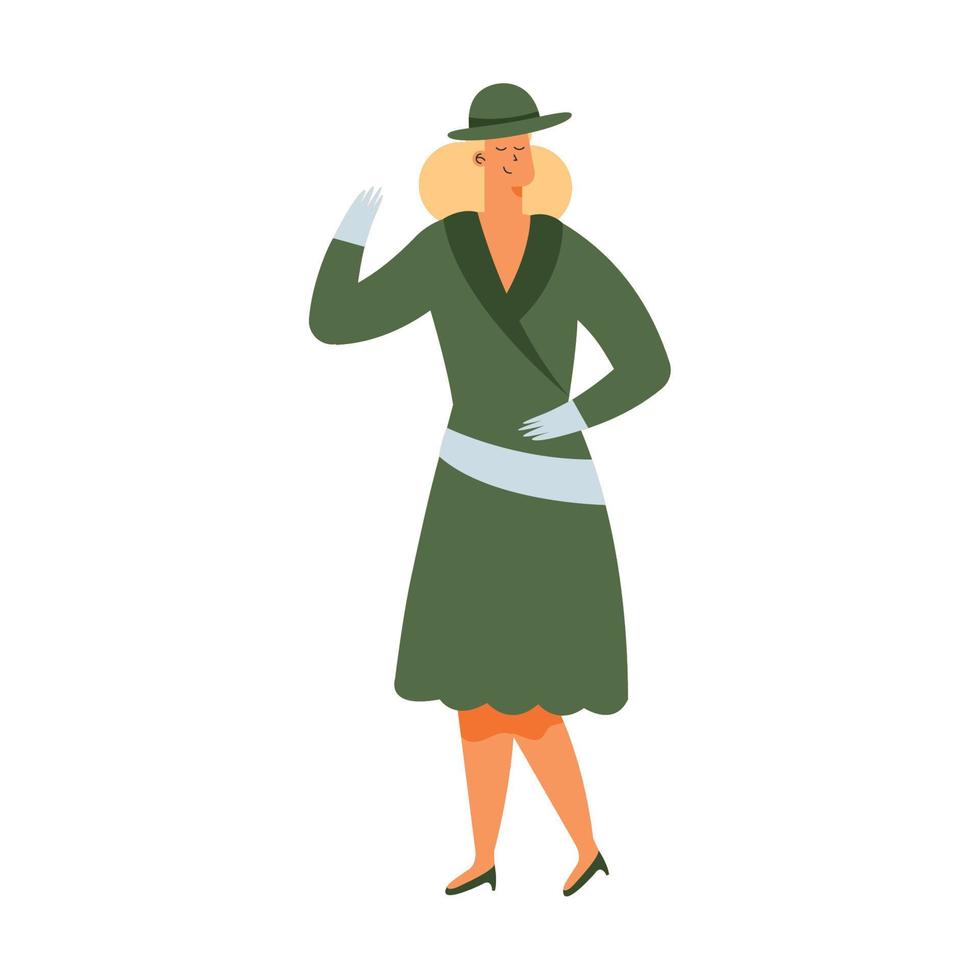 elegant vrouw vervelend groen hoed vector
