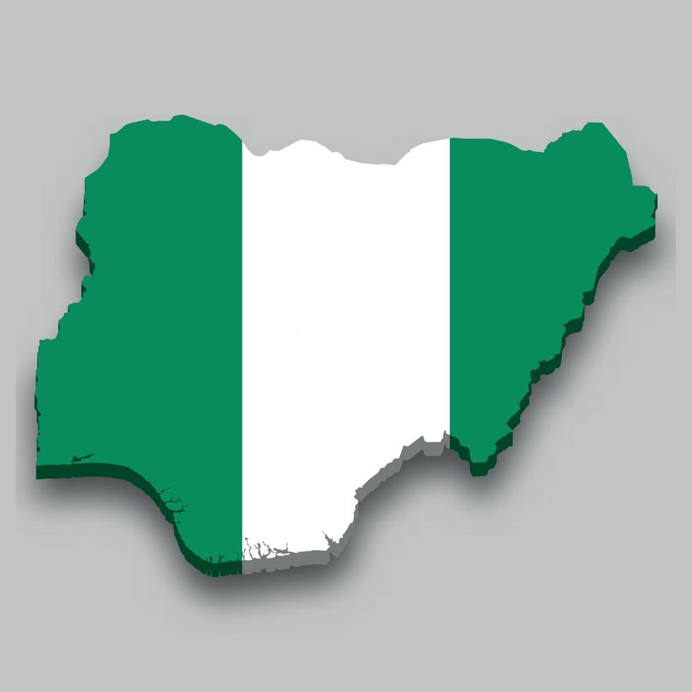 3d isometrische kaart van Nigeria met nationaal vlag. vector