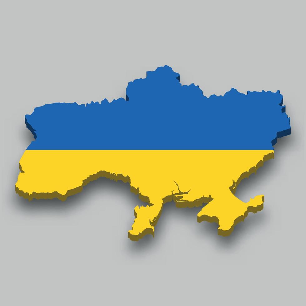 3d isometrische kaart van Oekraïne met nationaal vlag. vector