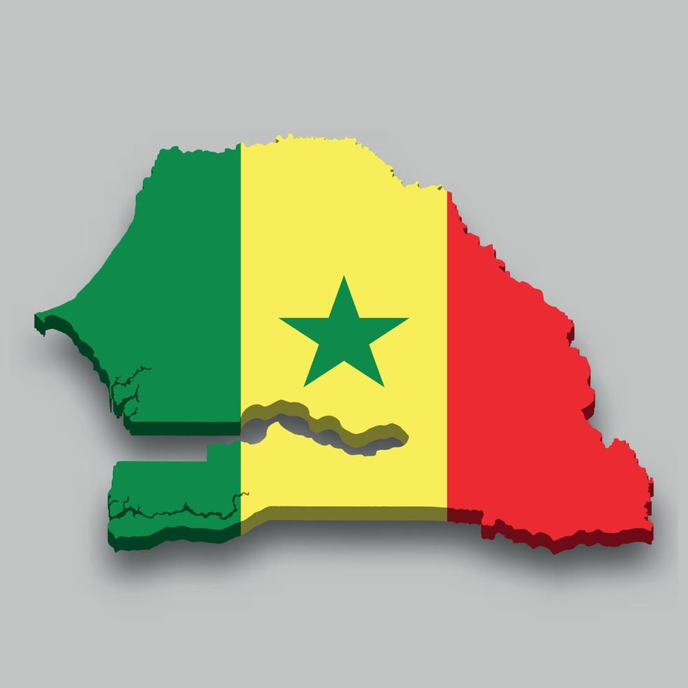 3d isometrische kaart van Senegal met nationaal vlag. vector