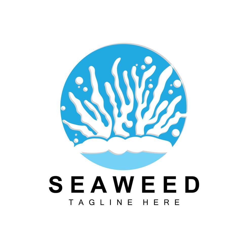 zeewier logo ontwerp, onderwater- fabriek illustratie, schoonheidsmiddelen en voedsel ingrediënten vector