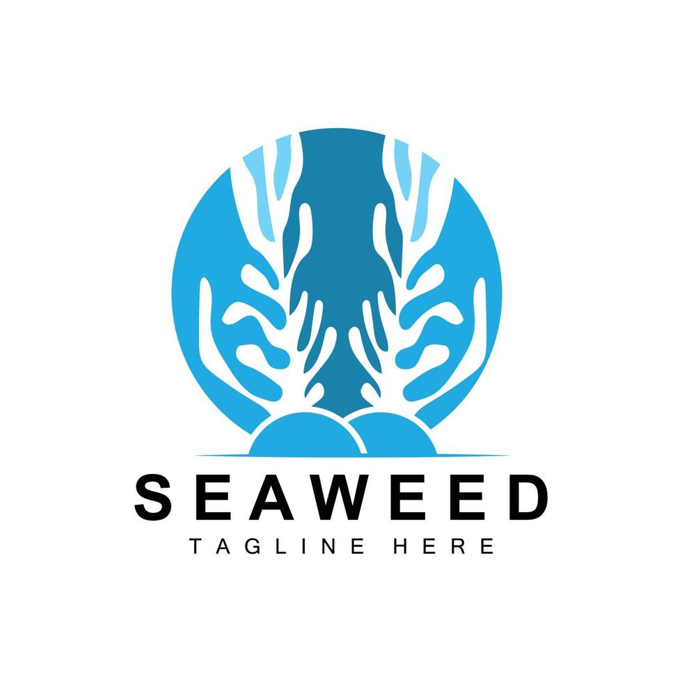 zeewier logo ontwerp, onderwater- fabriek illustratie, schoonheidsmiddelen en voedsel ingrediënten vector