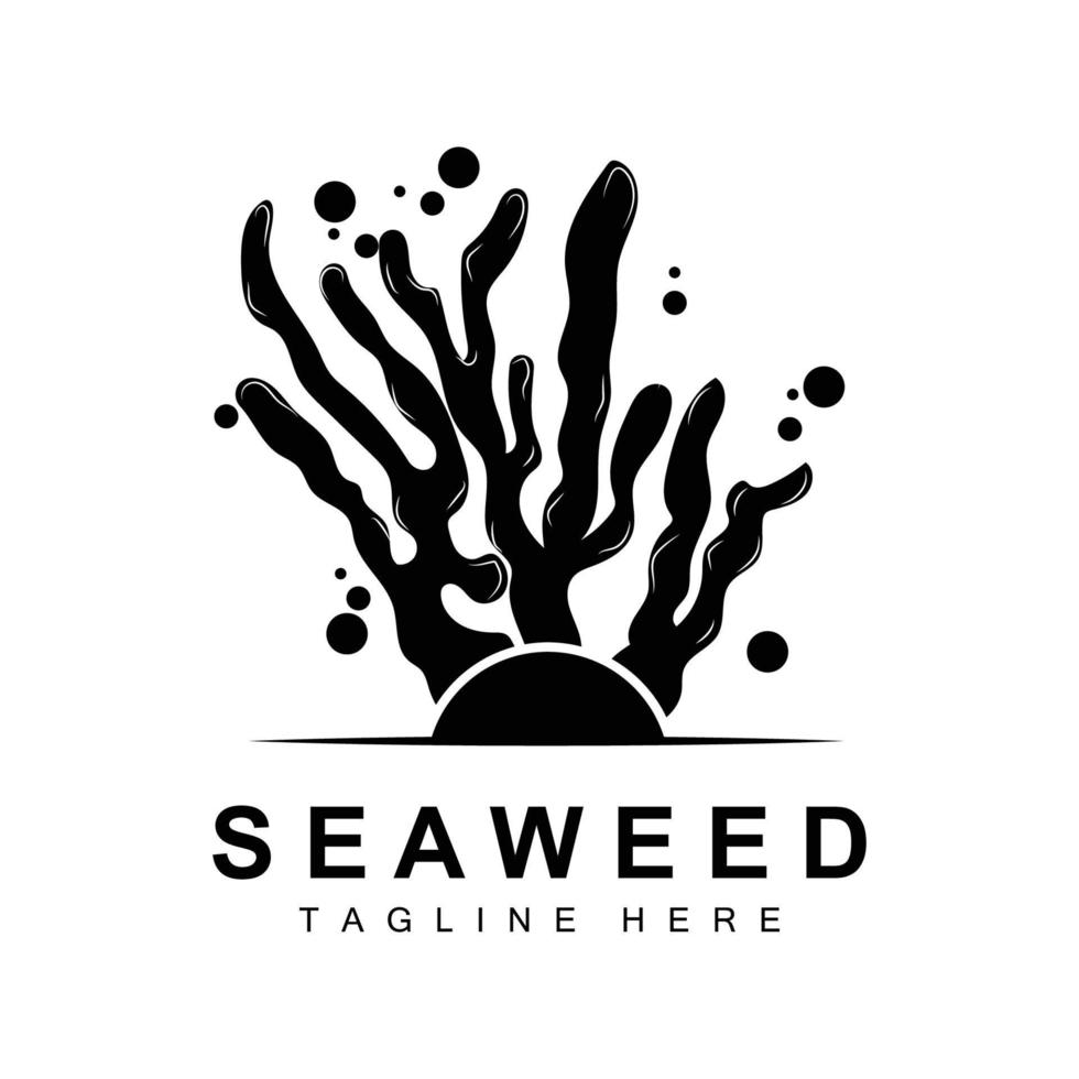 zeewier logo ontwerp, onderwater- fabriek illustratie, schoonheidsmiddelen en voedsel ingrediënten vector