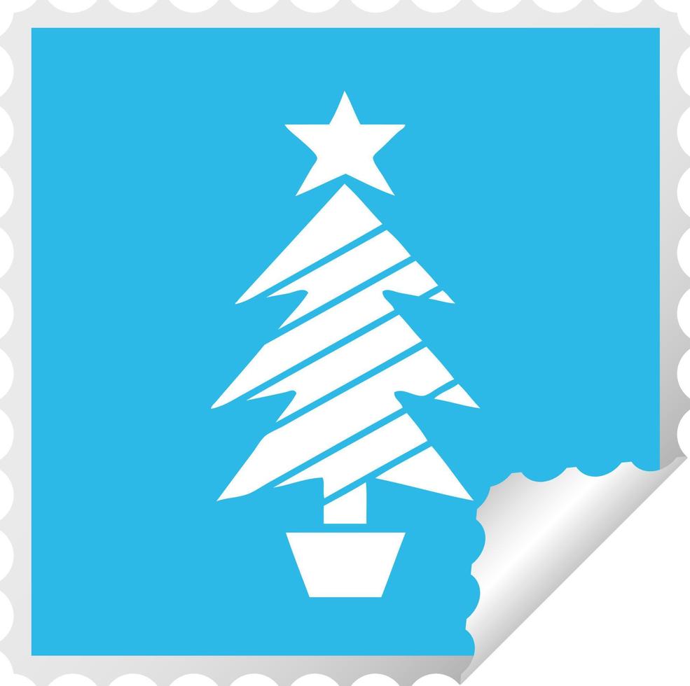 vierkante peeling sticker cartoon kerstboom vector