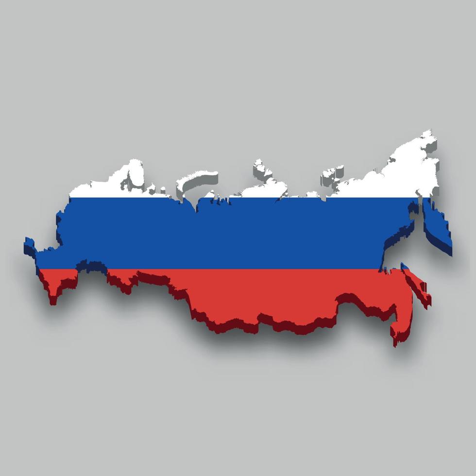 3d isometrische kaart van Rusland met nationaal vlag. vector