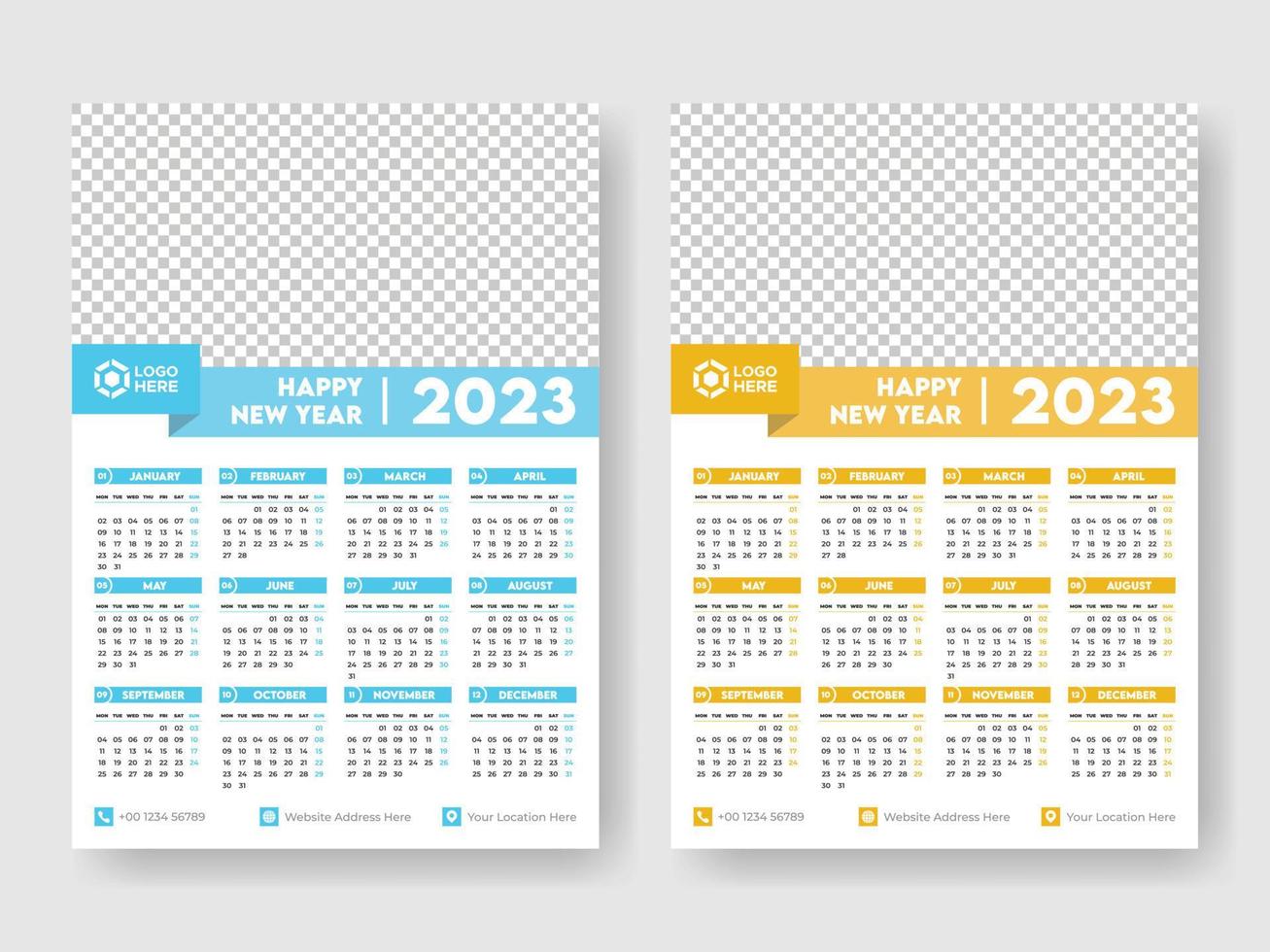 kalender 2023 week begin maandag zakelijke ontwerp sjabloon vector. vector