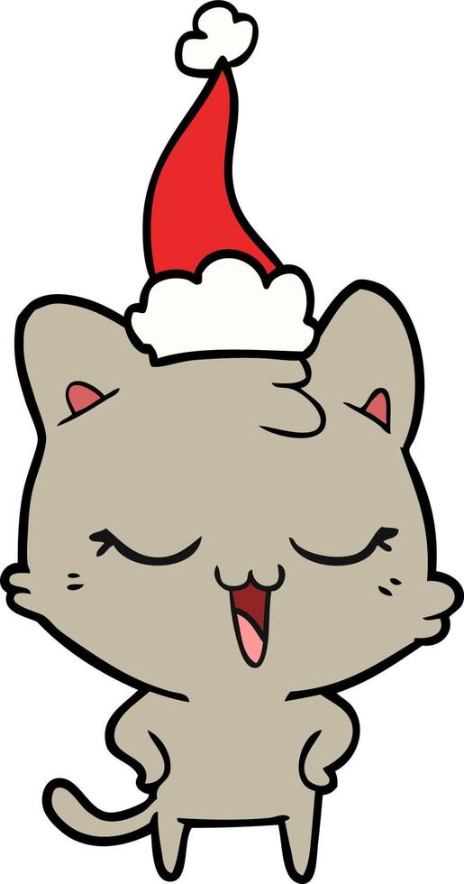 vrolijke lijntekening van een kat met een kerstmuts vector