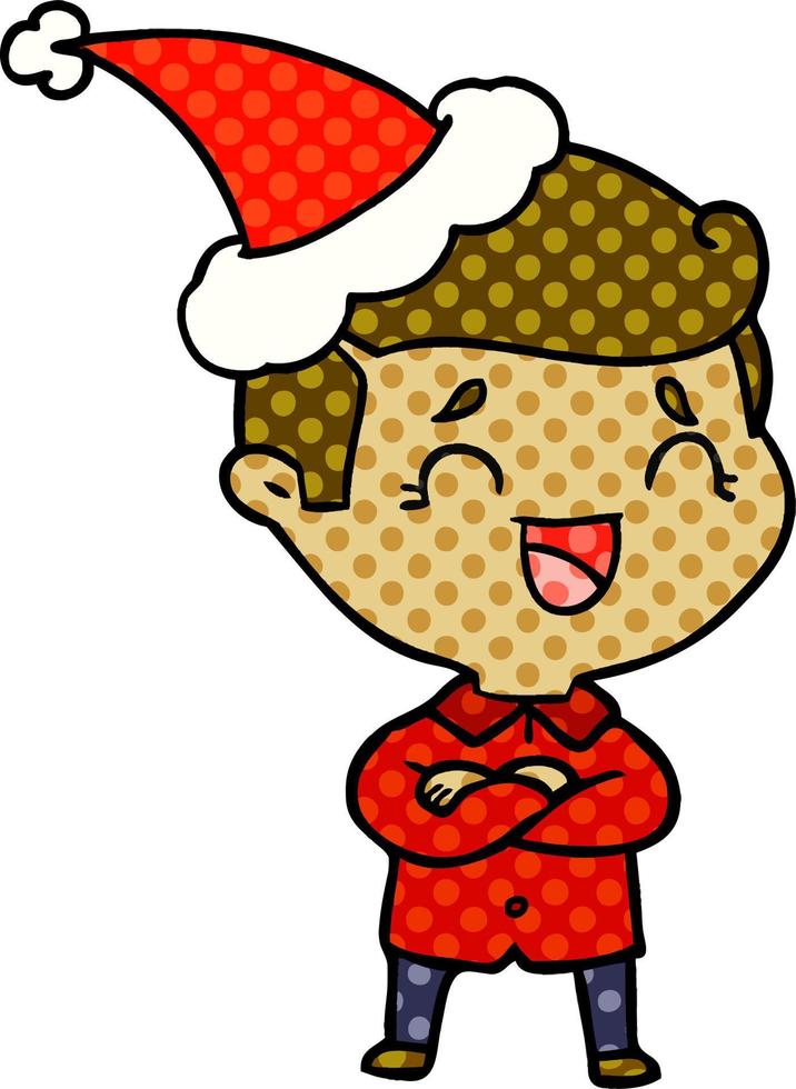 stripboekstijlillustratie van een lachende man met een kerstmuts vector