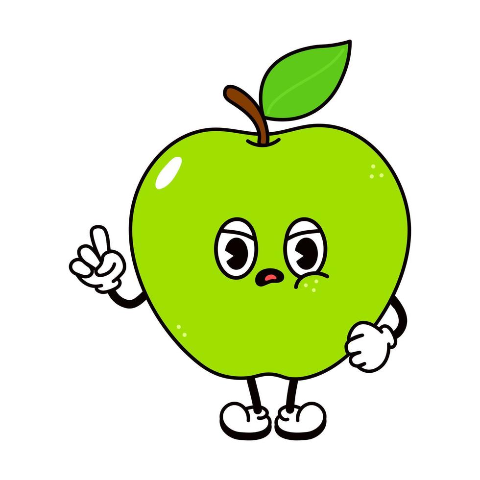 schattig grappig boos verdrietig groen appel karakter. vector hand- getrokken traditioneel tekenfilm vintage, retro, kawaii karakter illustratie icoon. geïsoleerd Aan wit achtergrond. huilen groen appel karakter concept