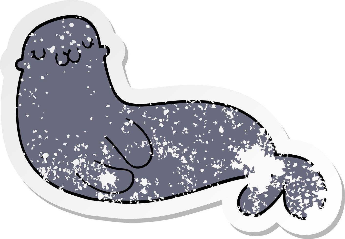 verontruste sticker van een schattige cartoonzeehond vector
