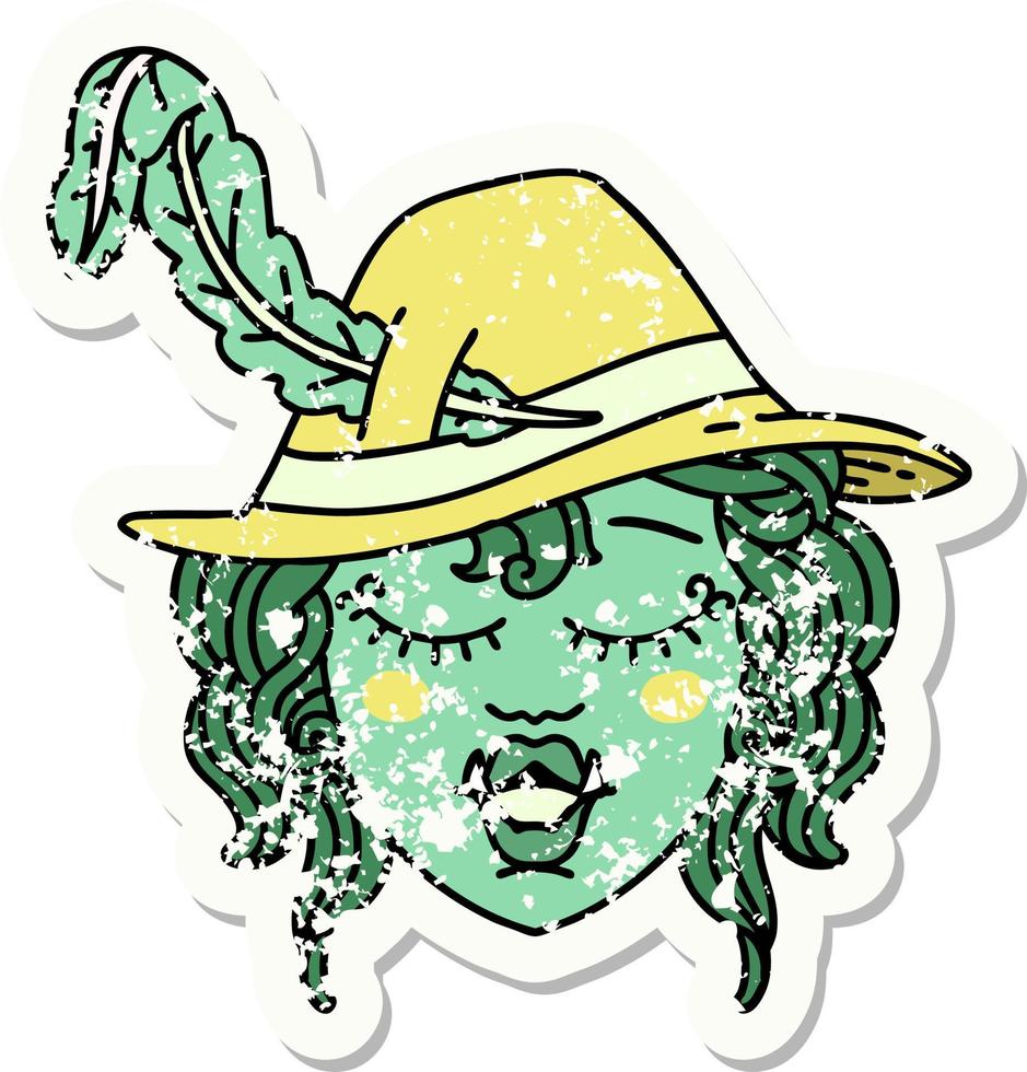 grunge sticker van een orc bard karakter vector