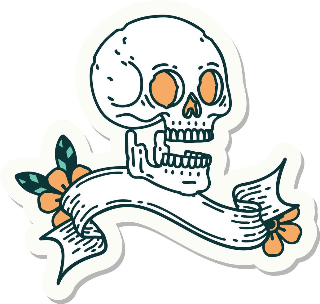tatoeëren stijl sticker met banier van een schedel vector