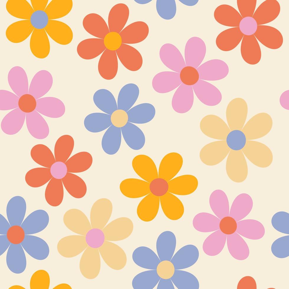 bloemen patroon in de stijl van de jaren 70 met groovy madeliefje bloemen. retro bloemen vector ontwerp. stijl van de jaren 60, jaren 70, 80s