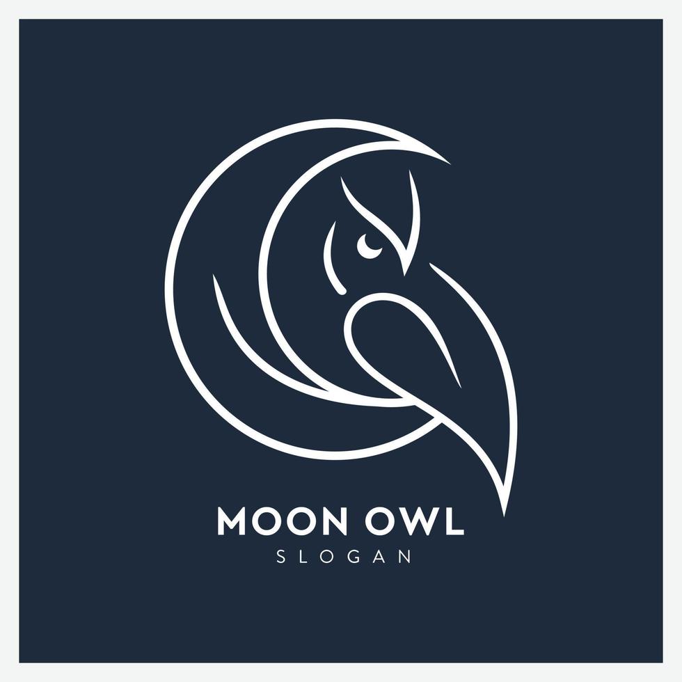 creatief lijn kunst uil logo met maan vector